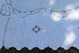 Antique King Size Cotton Bedspread Coverlet Bobbin Lace Floral Cutwork 108 x 90 