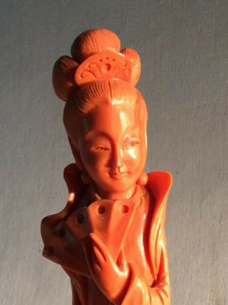 Antique Chinese Carved Salmon Fertility? Guanyin Natural Coral Figurine 315 Grms 2