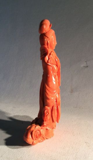Antique Chinese Carved Salmon Fertility? Guanyin Natural Coral Figurine 315 Grms 3