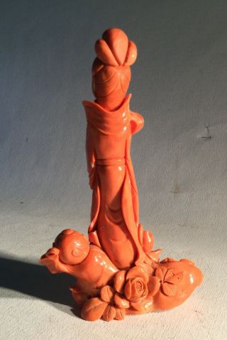 Antique Chinese Carved Salmon Fertility? Guanyin Natural Coral Figurine 315 Grms 4