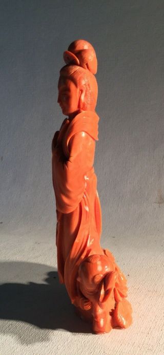 Antique Chinese Carved Salmon Fertility? Guanyin Natural Coral Figurine 315 Grms 5