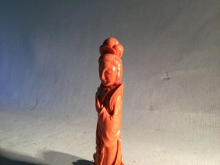 Antique Chinese Carved Salmon Fertility? Guanyin Natural Coral Figurine 315 Grms 6