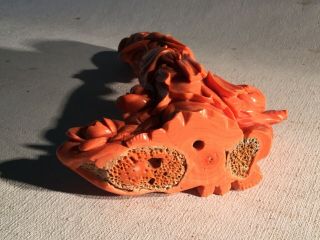 Antique Chinese Carved Salmon Fertility? Guanyin Natural Coral Figurine 315 Grms 7