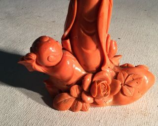 Antique Chinese Carved Salmon Fertility? Guanyin Natural Coral Figurine 315 Grms 8