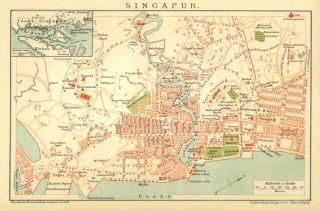 Singapore,  Singapour,  City Map From 1895,  Lithographed Map