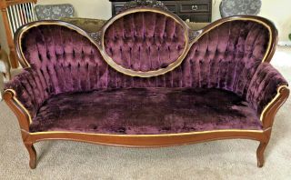 19th Century Purple Velvet English Victorian Sofa