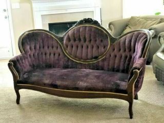 19th Century Purple Velvet English Victorian Sofa 3