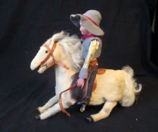 Rare Chien Roullet Decamps Wind Up Bucking Bronco And Cowboy Toy