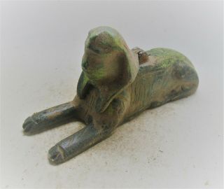 Scarce Ancient Egyptian Bronze Seated Sphinx Statuette