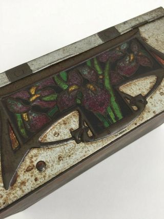 Arts and Crafts tin box casket 1910s for hairpins vintage antique 6