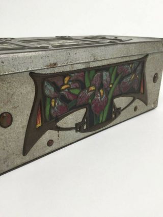 Arts and Crafts tin box casket 1910s for hairpins vintage antique 7