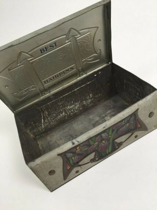 Arts and Crafts tin box casket 1910s for hairpins vintage antique 9