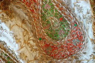 Antique Textiles - Brocade Dress W/ Embroideredgold Bullion,  Beads,  Birds