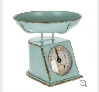 Turquoise Brown Distressed Metal Antique Vintage Decorative Kitchen Scale