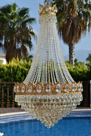 Huge Vintage Crystal Chandelier For Home Decor & Living,  Ceiling Lighting,  Lamp