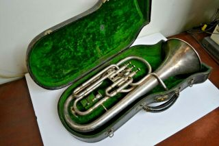 Antique Silver Plated Upright Horn H.  Campo & Cie Tuba Cornet Trumpet 12