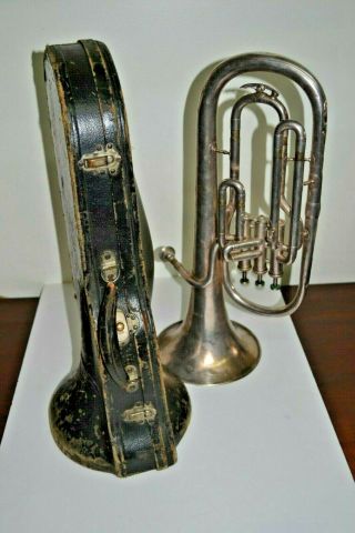 Antique Silver Plated Upright Horn H.  Campo & Cie Tuba Cornet Trumpet