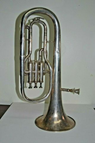 Antique Silver Plated Upright Horn H.  Campo & Cie Tuba Cornet Trumpet 2