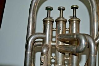 Antique Silver Plated Upright Horn H.  Campo & Cie Tuba Cornet Trumpet 7
