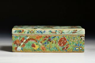 Antique Chinese Porcelain Famille Rose Brush Box with Celadon Glaze Body 3