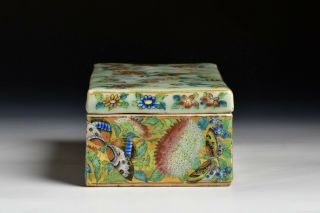 Antique Chinese Porcelain Famille Rose Brush Box with Celadon Glaze Body 6