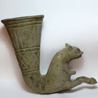 Very Rare - Persian Bronze Or Brass Zoomorphic Shaped Rhyton Ca 1400 Ad