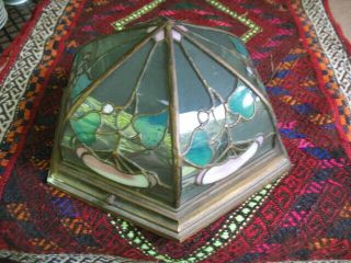 Vintage Lily Pad Hearts Stained Glass Ceiling Mount Light Tiffany Handel Era