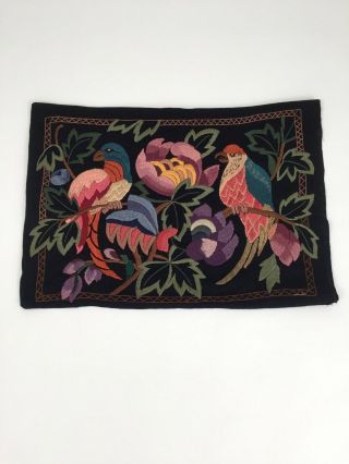 Antique Embroidered Cushion Pillow Cover With Birds Vintage Arts And Crafts