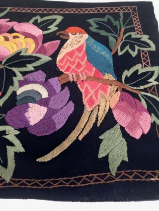 Antique embroidered cushion pillow cover with birds vintage Arts and Crafts 3