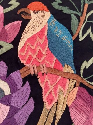 Antique embroidered cushion pillow cover with birds vintage Arts and Crafts 5