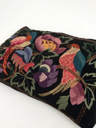 Antique embroidered cushion pillow cover with birds vintage Arts and Crafts 7