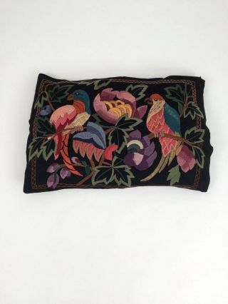 Antique embroidered cushion pillow cover with birds vintage Arts and Crafts 8