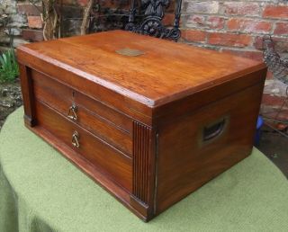 Late Victorian Oak Military Campaign Two - Drawer Wellington Chest Lock And Key