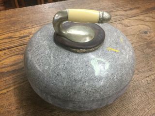 2 ANTIQUE CURLING STONES NAMED KERR FAMILY GUERNSEY SASKATCHEWAN & HARD CASE 12