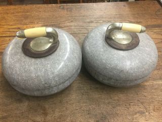 2 ANTIQUE CURLING STONES NAMED KERR FAMILY GUERNSEY SASKATCHEWAN & HARD CASE 2