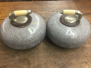 2 ANTIQUE CURLING STONES NAMED KERR FAMILY GUERNSEY SASKATCHEWAN & HARD CASE 3