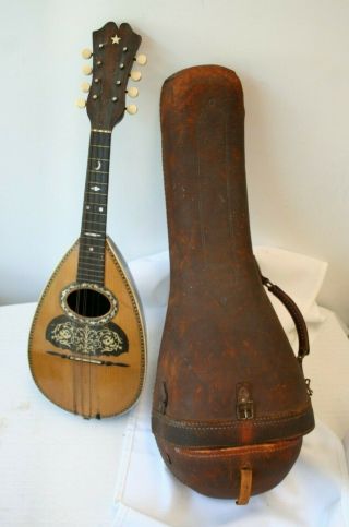 Antique Fine Mandolin Bowl Back Tater Bug & Case Crescent Moon & Star Inlay