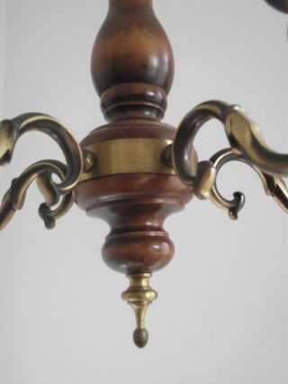 Mid Century French Country 5 Arm Chandelier Turned Wood & Aged Bronze 1355 5