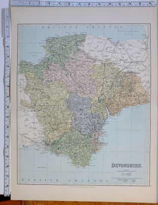 1889 COUNTY MAP DEVONSHIRE KINGSBRIDGE DARTMOUTH TAVISTOCK BARNSTAPLE APPLEDORK 3