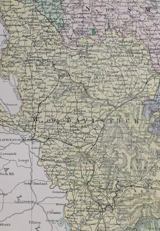 1889 COUNTY MAP DEVONSHIRE KINGSBRIDGE DARTMOUTH TAVISTOCK BARNSTAPLE APPLEDORK 4
