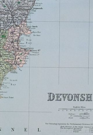 1889 COUNTY MAP DEVONSHIRE KINGSBRIDGE DARTMOUTH TAVISTOCK BARNSTAPLE APPLEDORK 5