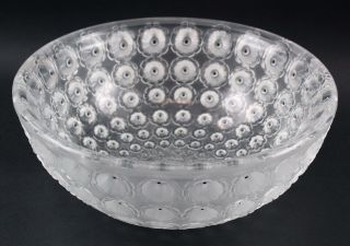 Vintage Lalique French Art Glass Crystal Nemours Poppy Flower Enamel Center Bowl