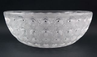Vintage Lalique French Art Glass Crystal Nemours Poppy Flower Enamel Center Bowl 4