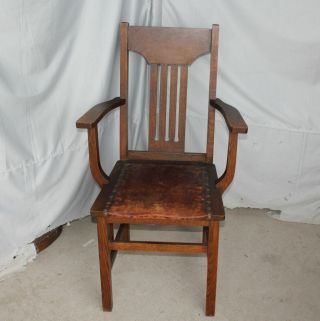 Antique Arts & Crafts Mission Oak Antique Single Arm Chair 4
