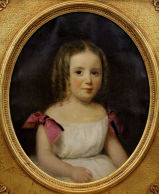 19thC Antique American Young Girl Portrait Oil Painting & Gold Gilt Frame 3