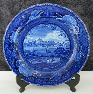 Staffordshire Blue Transferware City Of Albany York 10 1/8 " Dinner Plate
