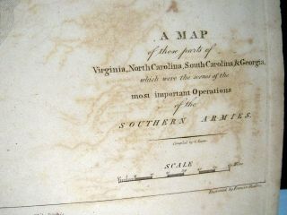 1807 REVOLUTIONARY WAR MAP OF THE MOVEMENT OF Southern armies by C.  P.  Wayne 2