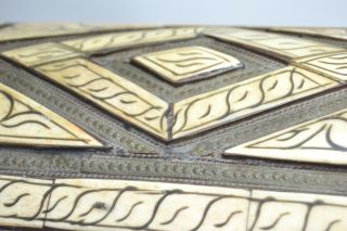 Antique engraved moroccan copper camel bone box islamic old Art Carved 5