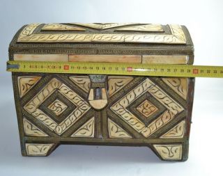 Antique engraved moroccan copper camel bone box islamic old Art Carved 7
