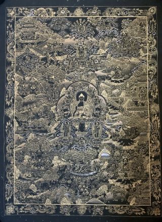 Rare Masterpiece Handpainted Tibetan Full Buddha Life Thangka Painting Chinese I